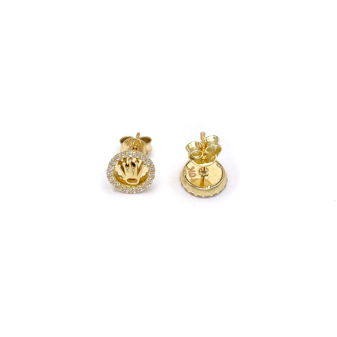 10k CZ Round Crown Stud Earrings