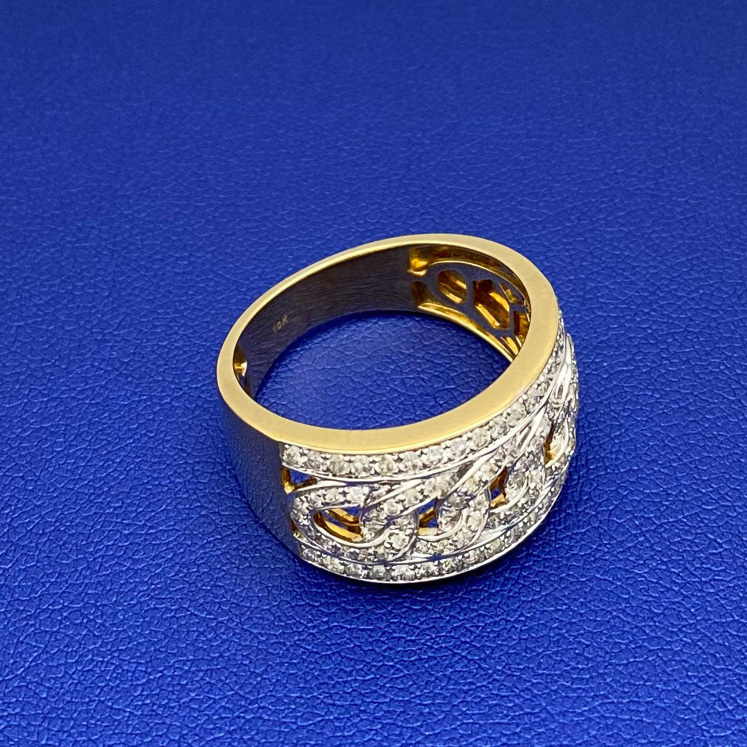 Diamond Cuban Link Style Ring 10k Yellow Gold 1.00ct