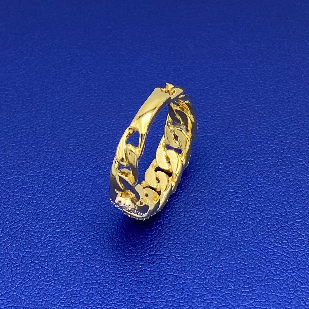 Diamond Cuban Link Ring 10k Yellow Gold 0.40ct