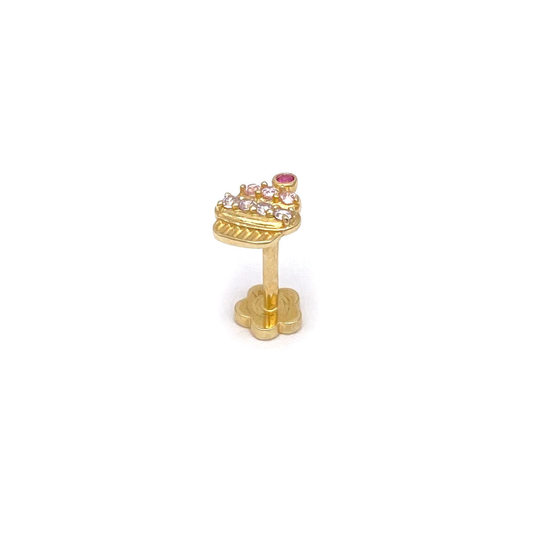 14k CZ Multicolor Pink Cupcake Internal Threaded Stud