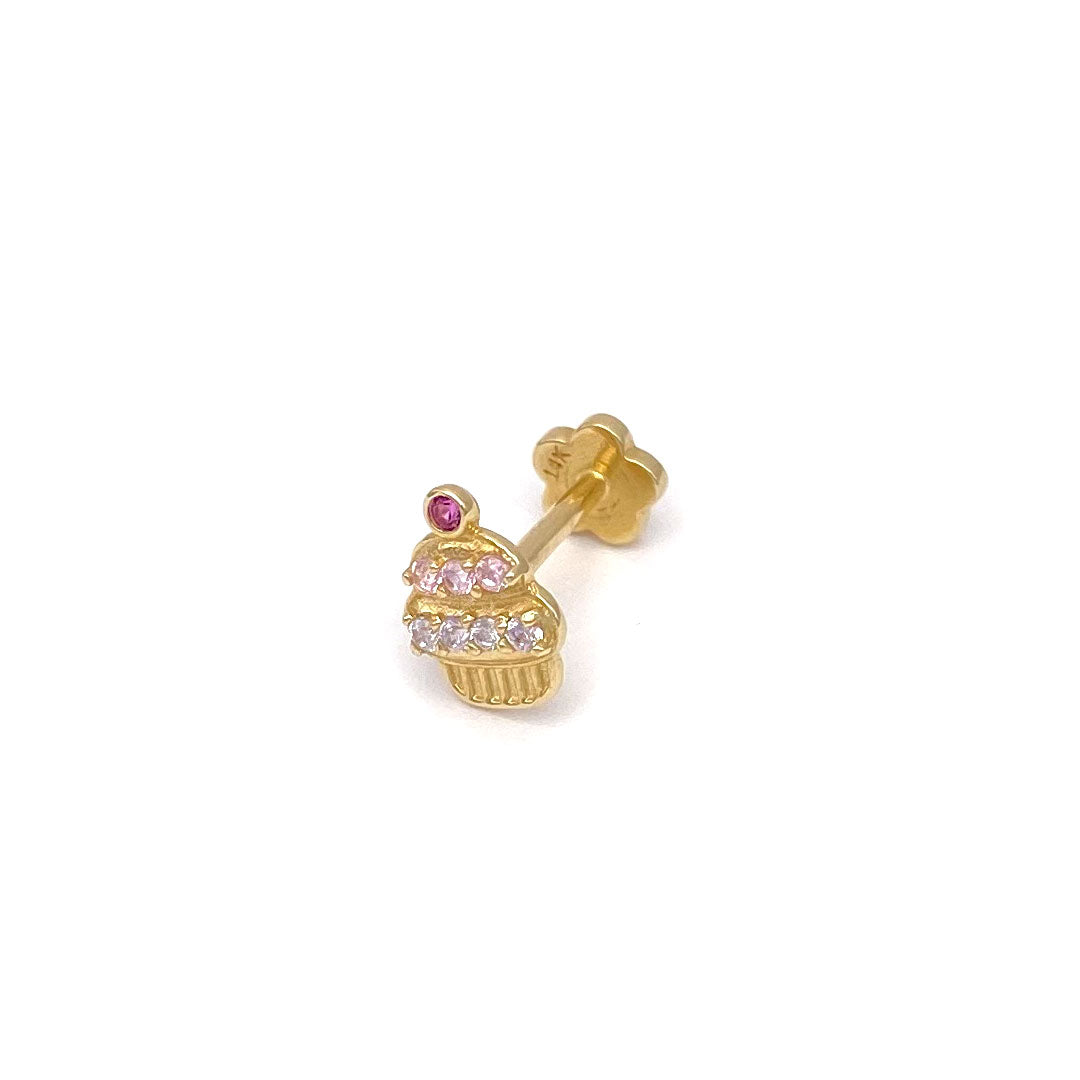 14k CZ Multicolor Pink Cupcake Internal Threaded Stud