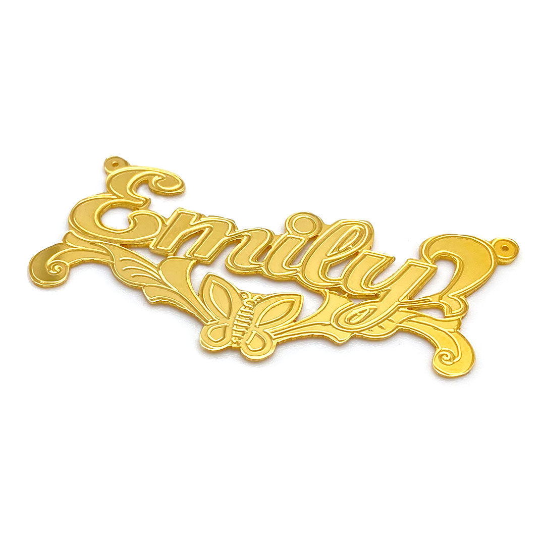 Personalized Cursive Name Plate Pendant with Butterfly Underline