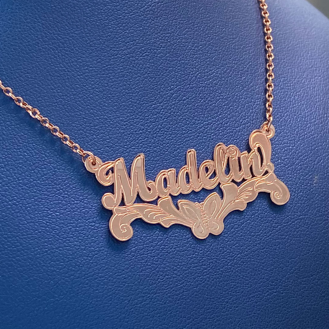 Butterfly nameplate outlet necklace