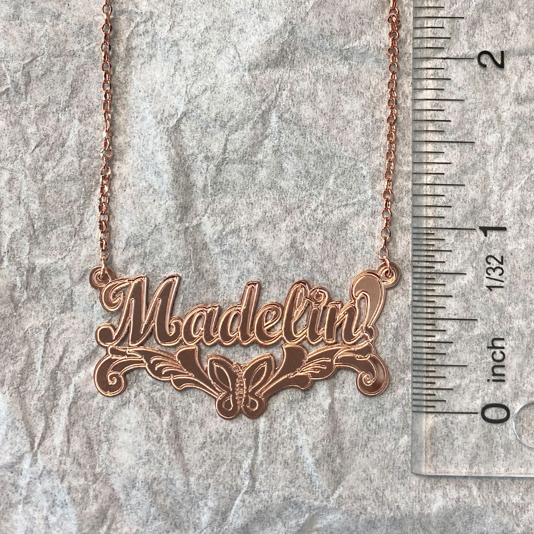 Personalized Cursive Name Plate Pendant with Butterfly Underline