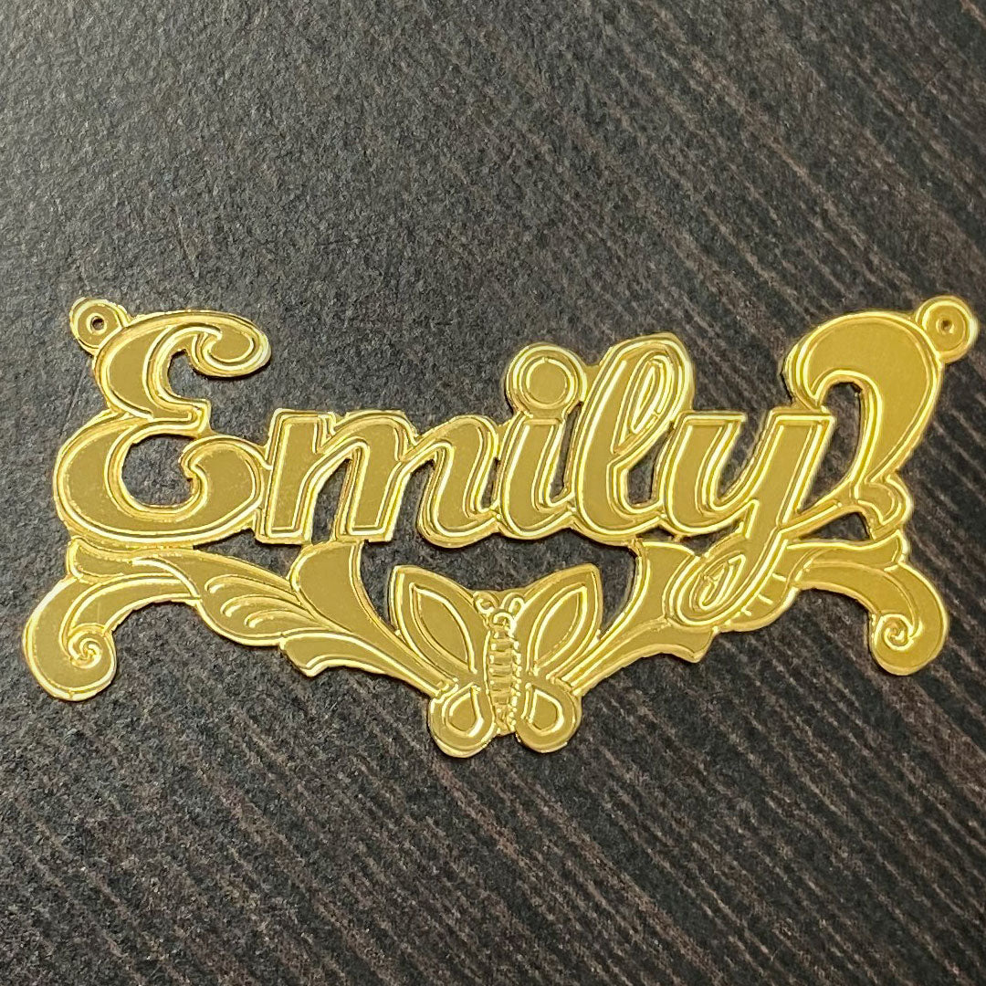 Personalized Cursive Name Plate Pendant with Butterfly Underline