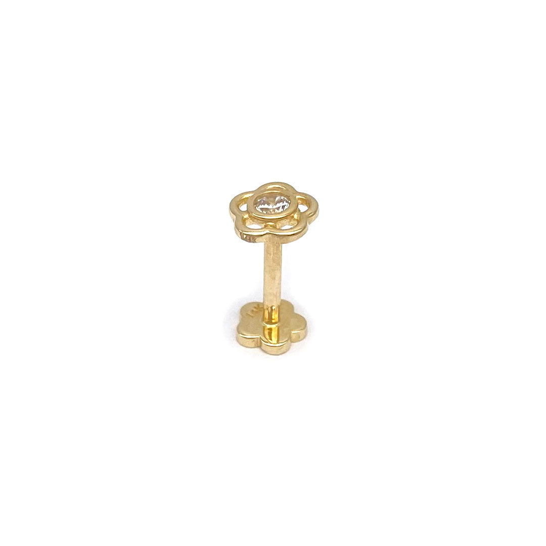 14k CZ Cute Flower Internal Threaded Stud