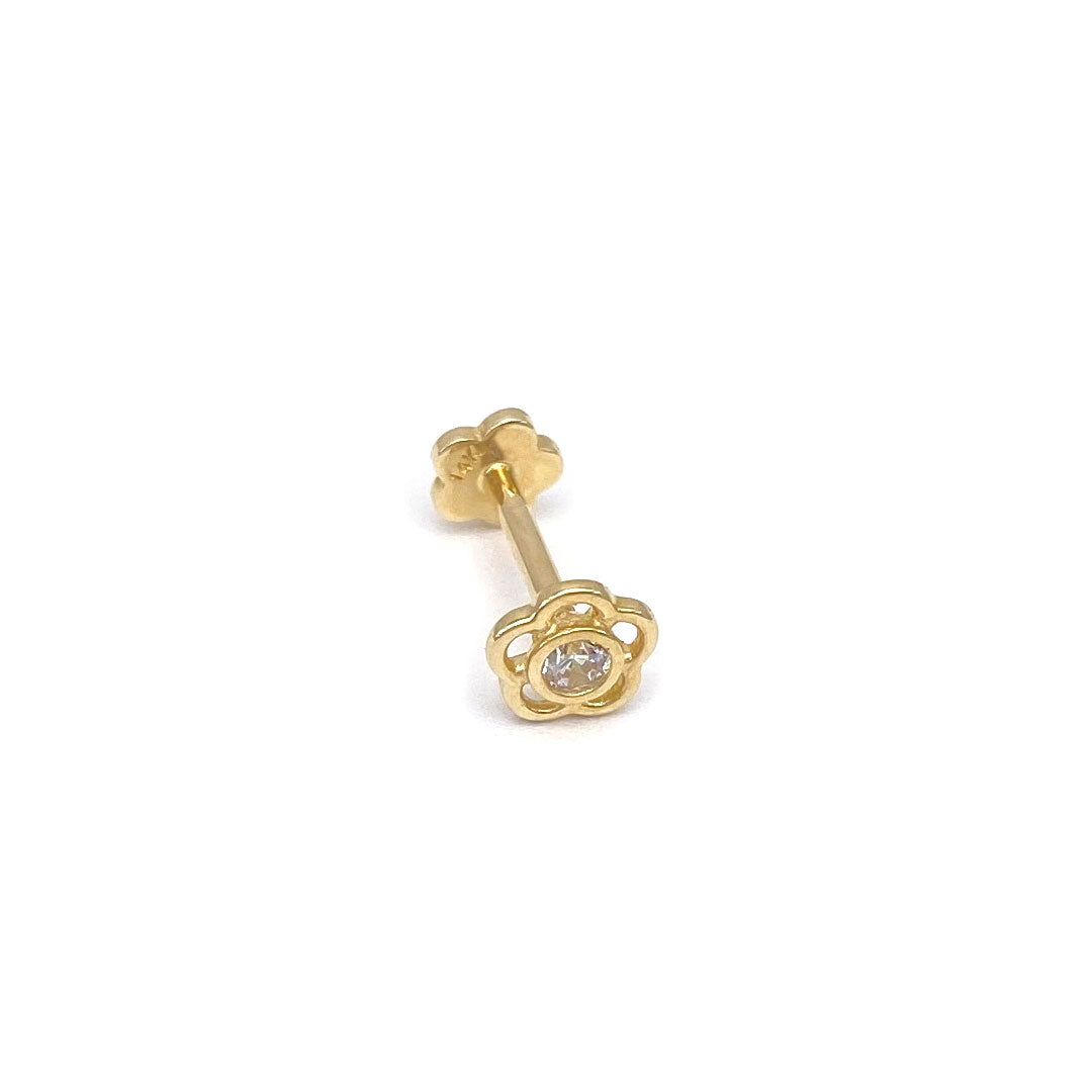 14k CZ Cute Flower Internal Threaded Stud