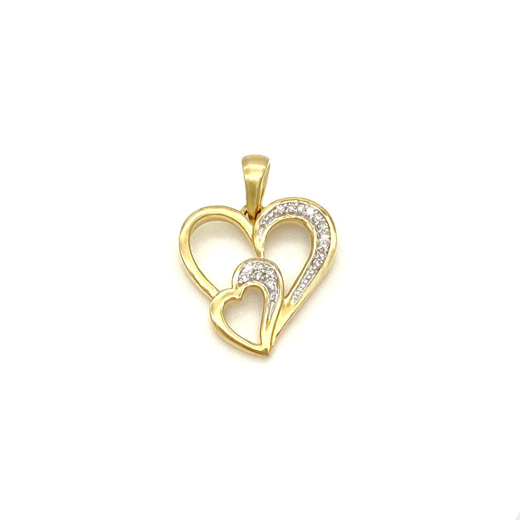 Diamond Double Heart Pendant 10k Yellow Gold 0.04ct