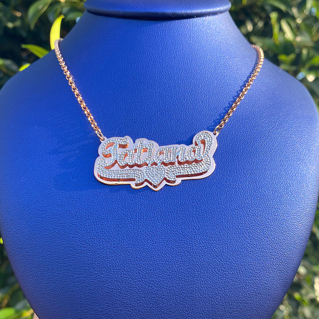 Personalized Cursive Solid Double Name Plate Pendant with Heart Underline