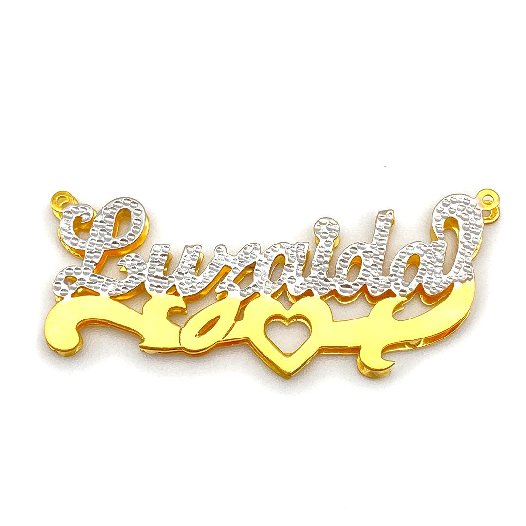 Personalized Cursive Double Name Plate Pendant with Outline Heart Underline