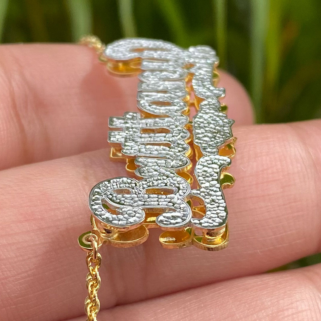 Personalized Cursive Double Name Plate Pendant with Jamaican Map Underline