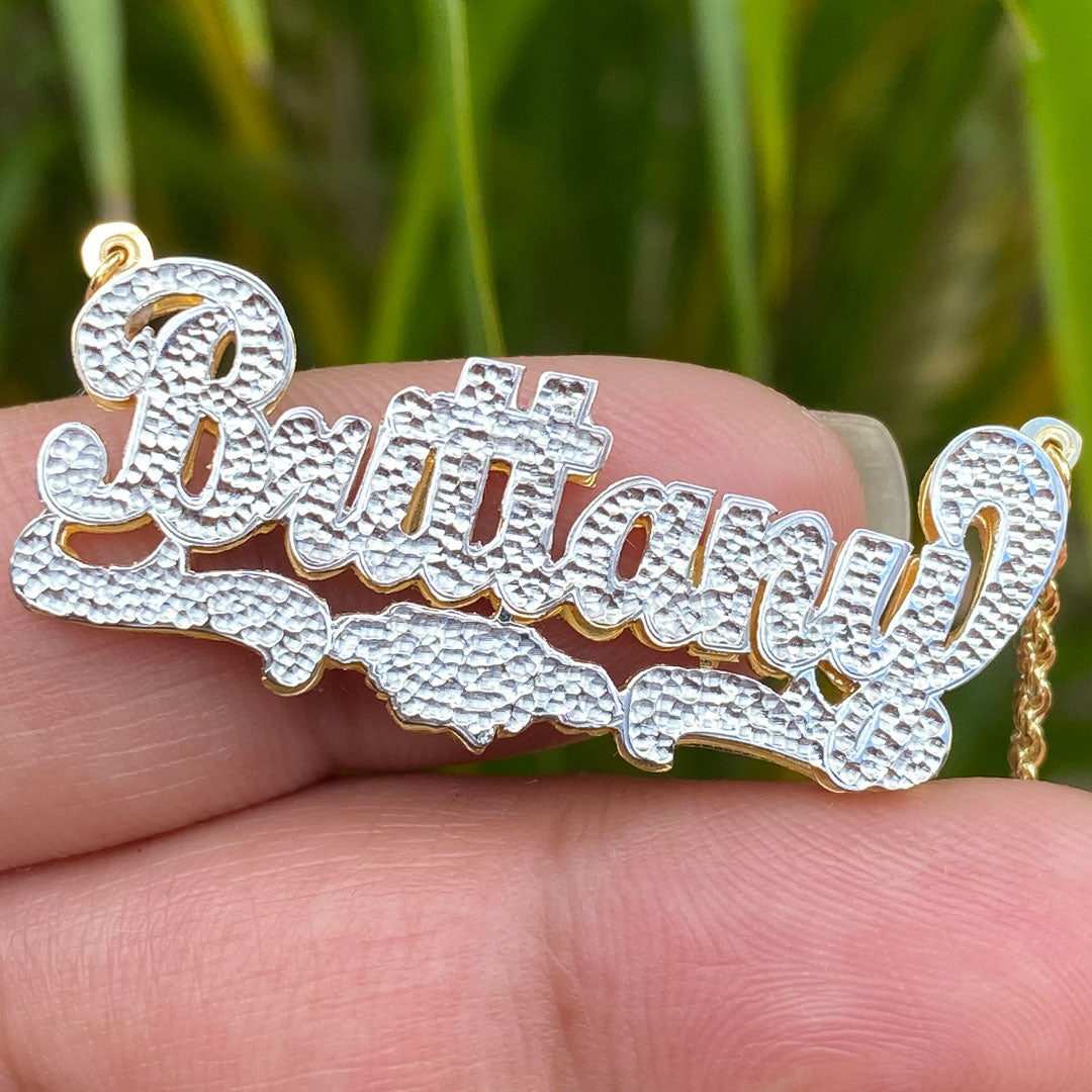 Personalized Cursive Double Name Plate Pendant with Jamaican Map Underline