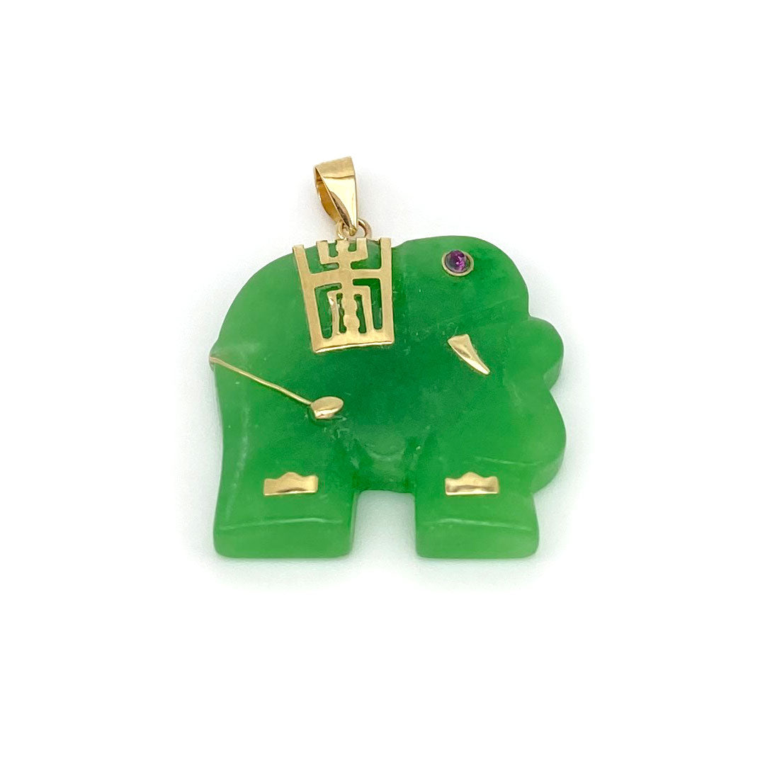 14k Elephant Pendant - Jade