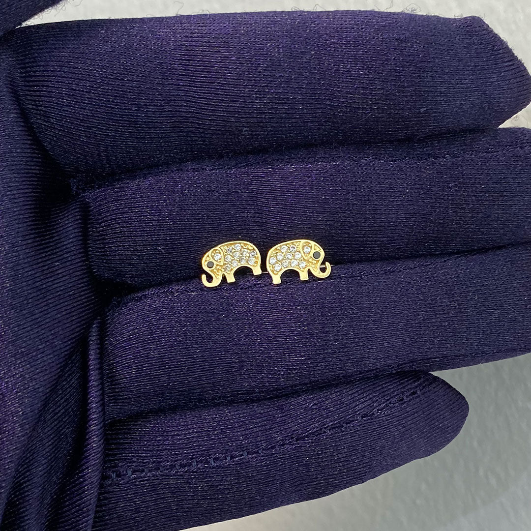 10k CZ Elephant Stud Earrings