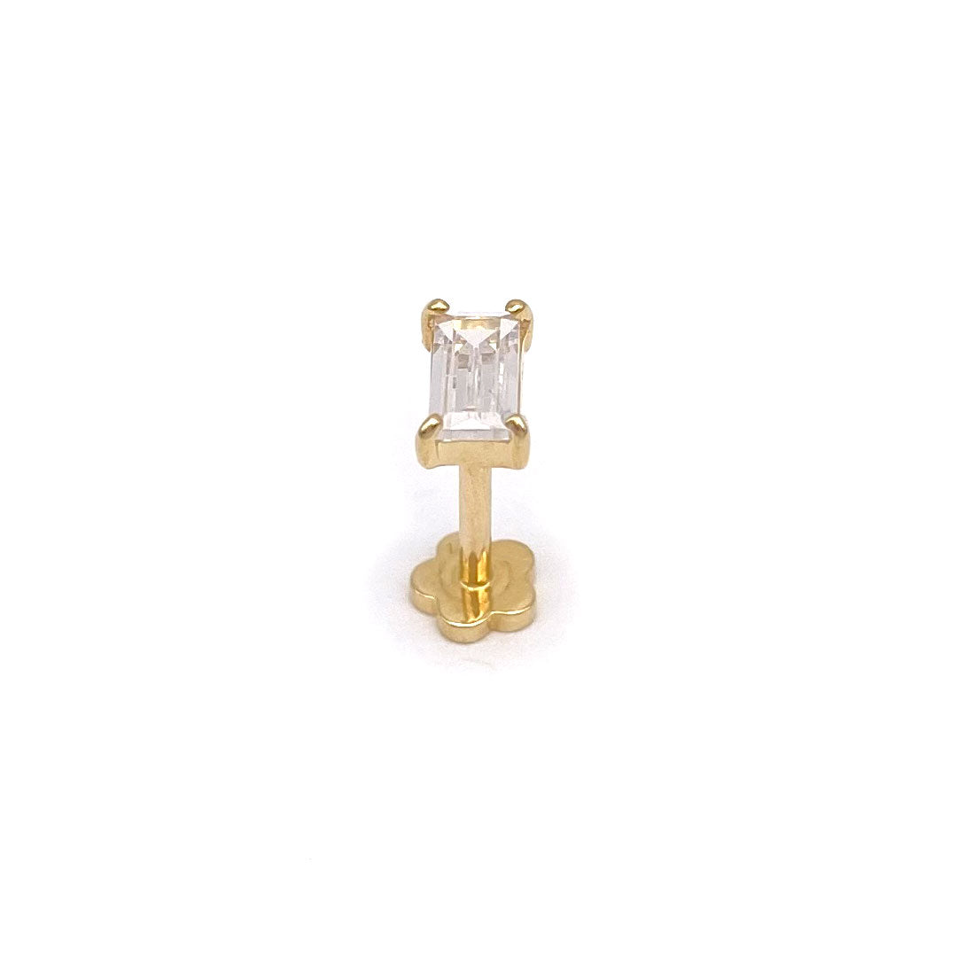 14k CZ Emerald Cut Internal Threaded Stud