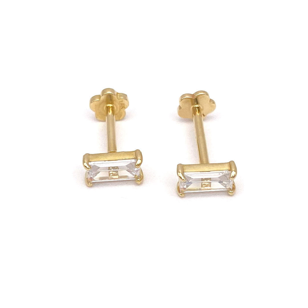 14k CZ Emerald Cut Internal Threaded Stud