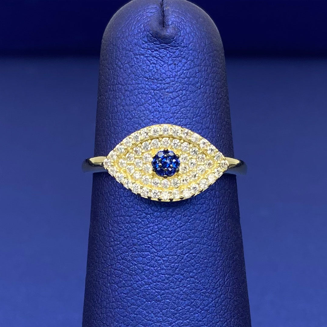 10k CZ White & Blue Evil Eye Ring