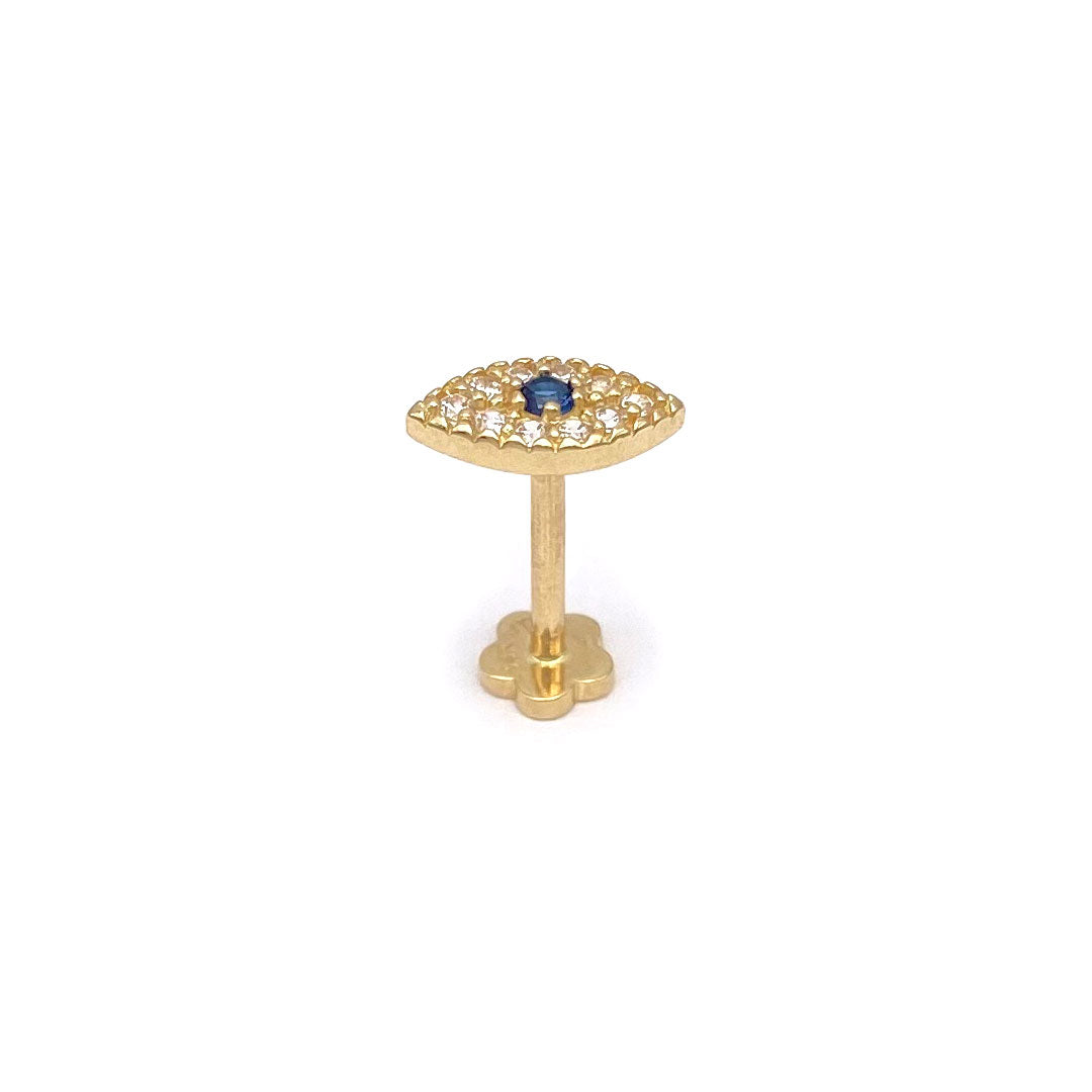 14k CZ Evil Eye with Blue Center Internal Threaded Stud