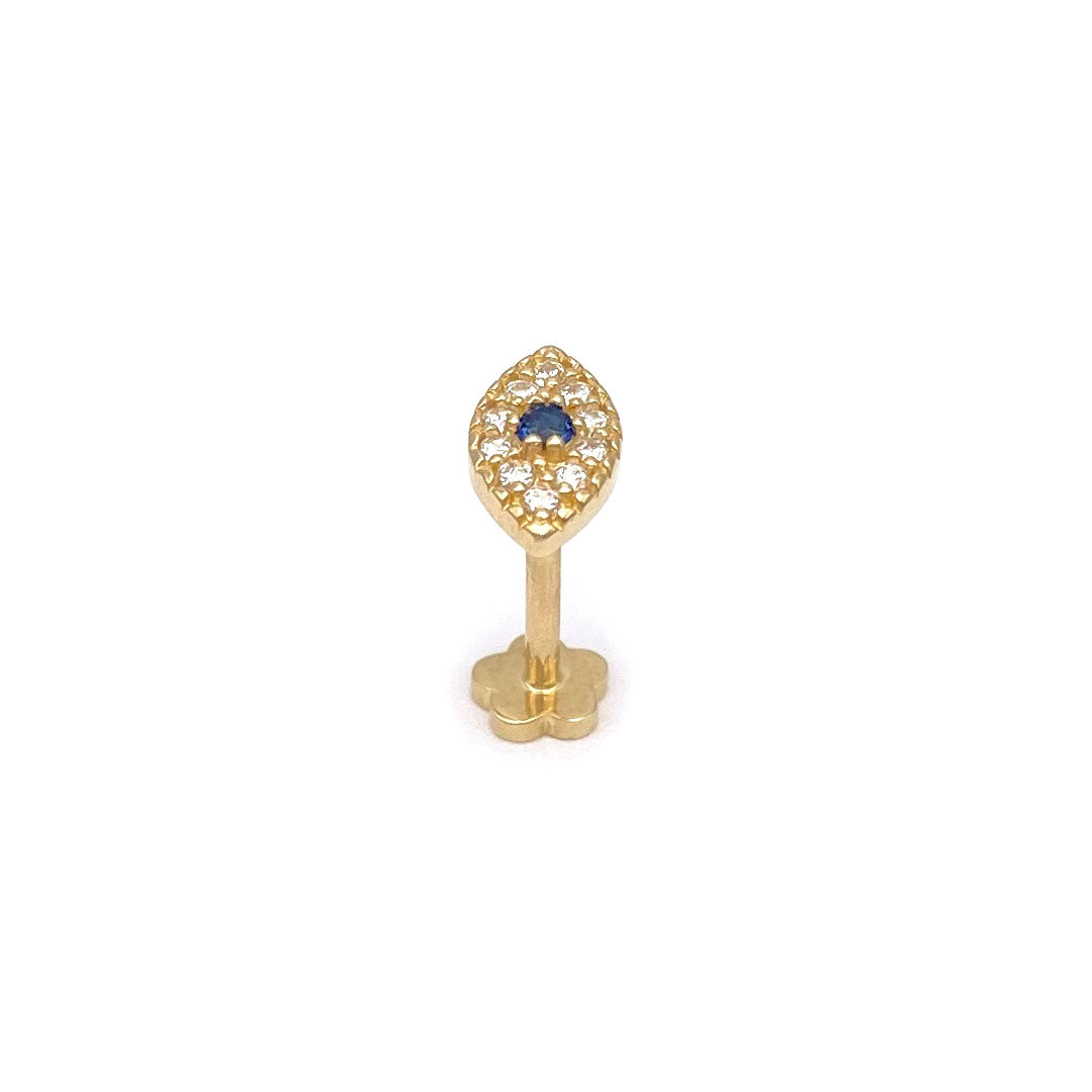 14k CZ Evil Eye with Blue Center Internal Threaded Stud