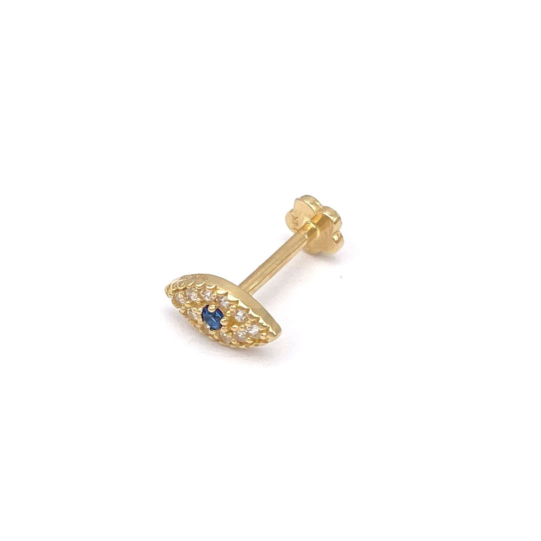 14k CZ Evil Eye with Blue Center Internal Threaded Stud