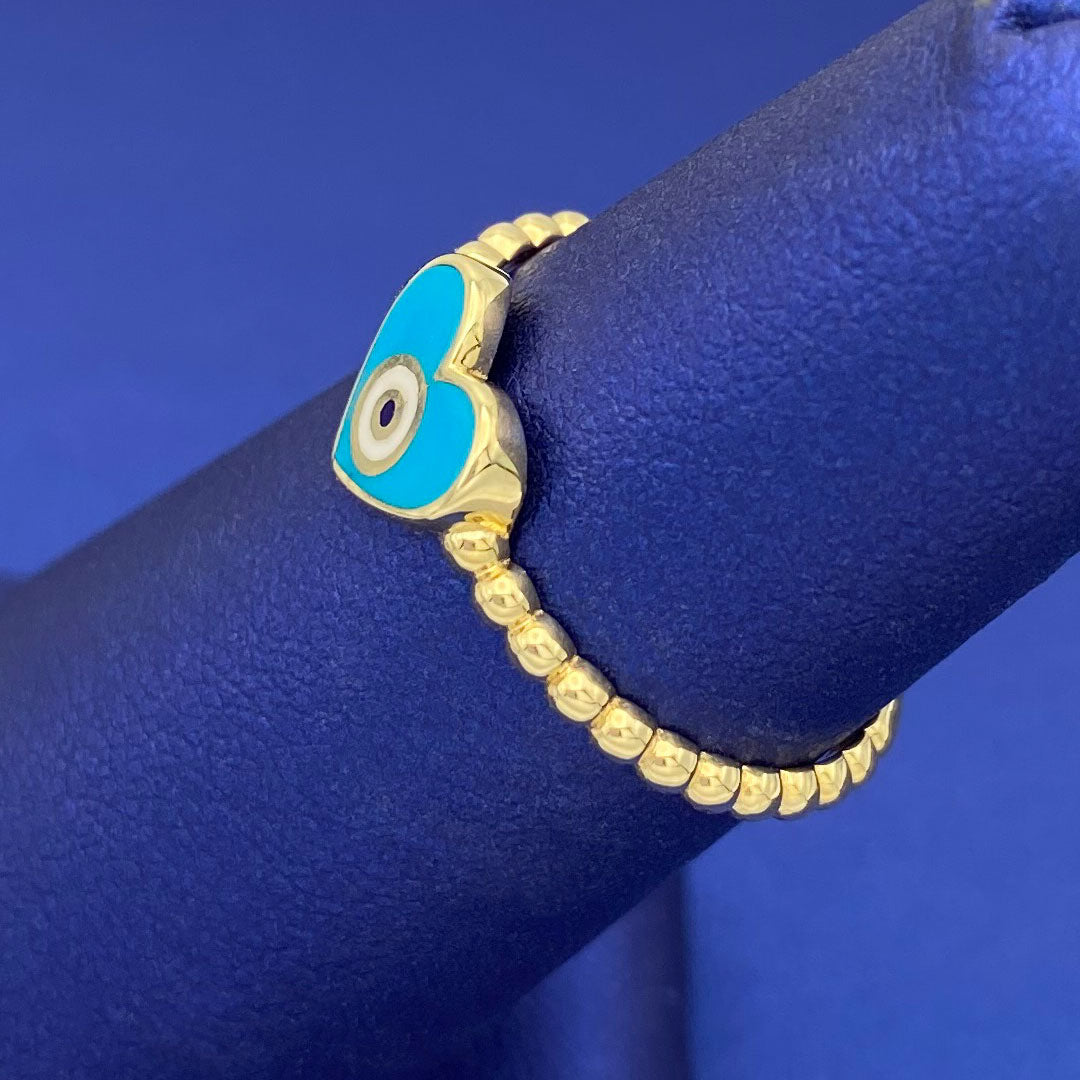 14k Light Blue Enamel Evil Eye Heart Ring