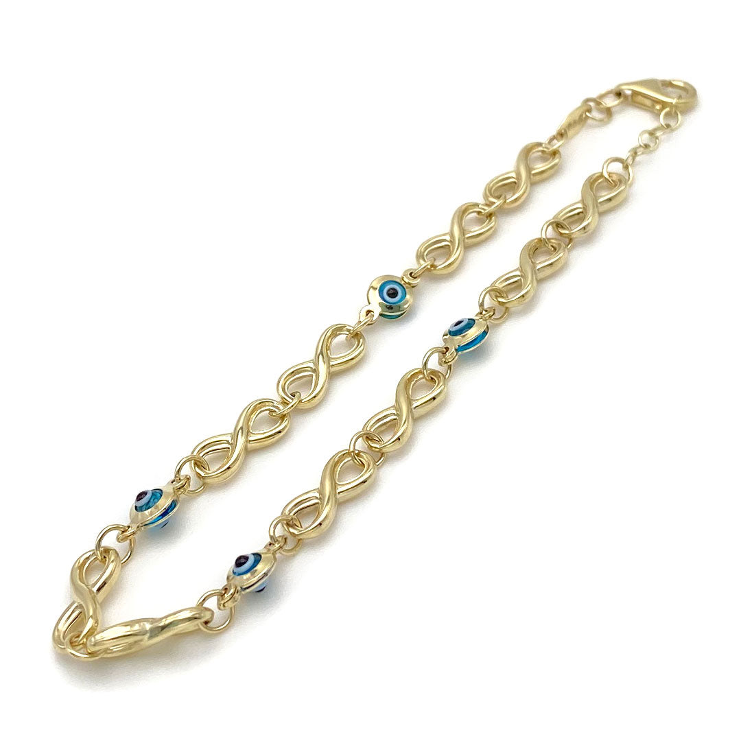 10k Yellow Gold Blue Evil Eye & Infinity Bracelet Side