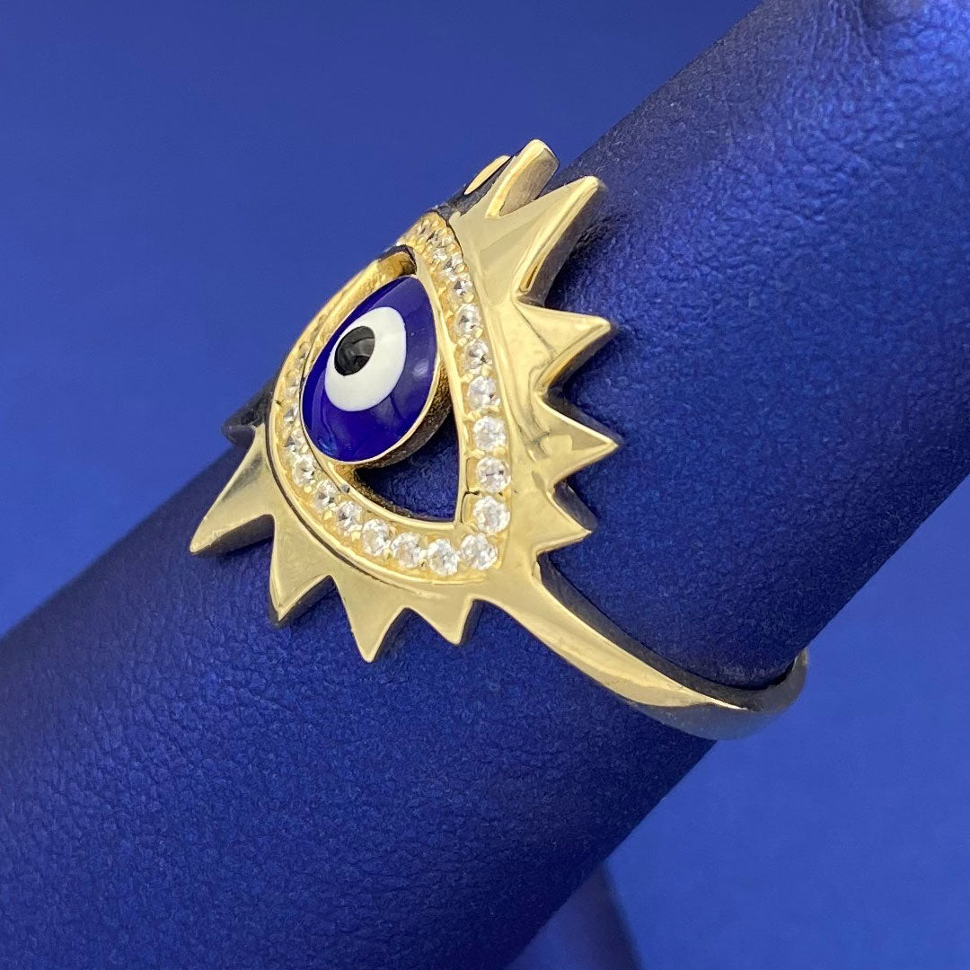 14k CZ & Enamel Evil Eye Spike Ring