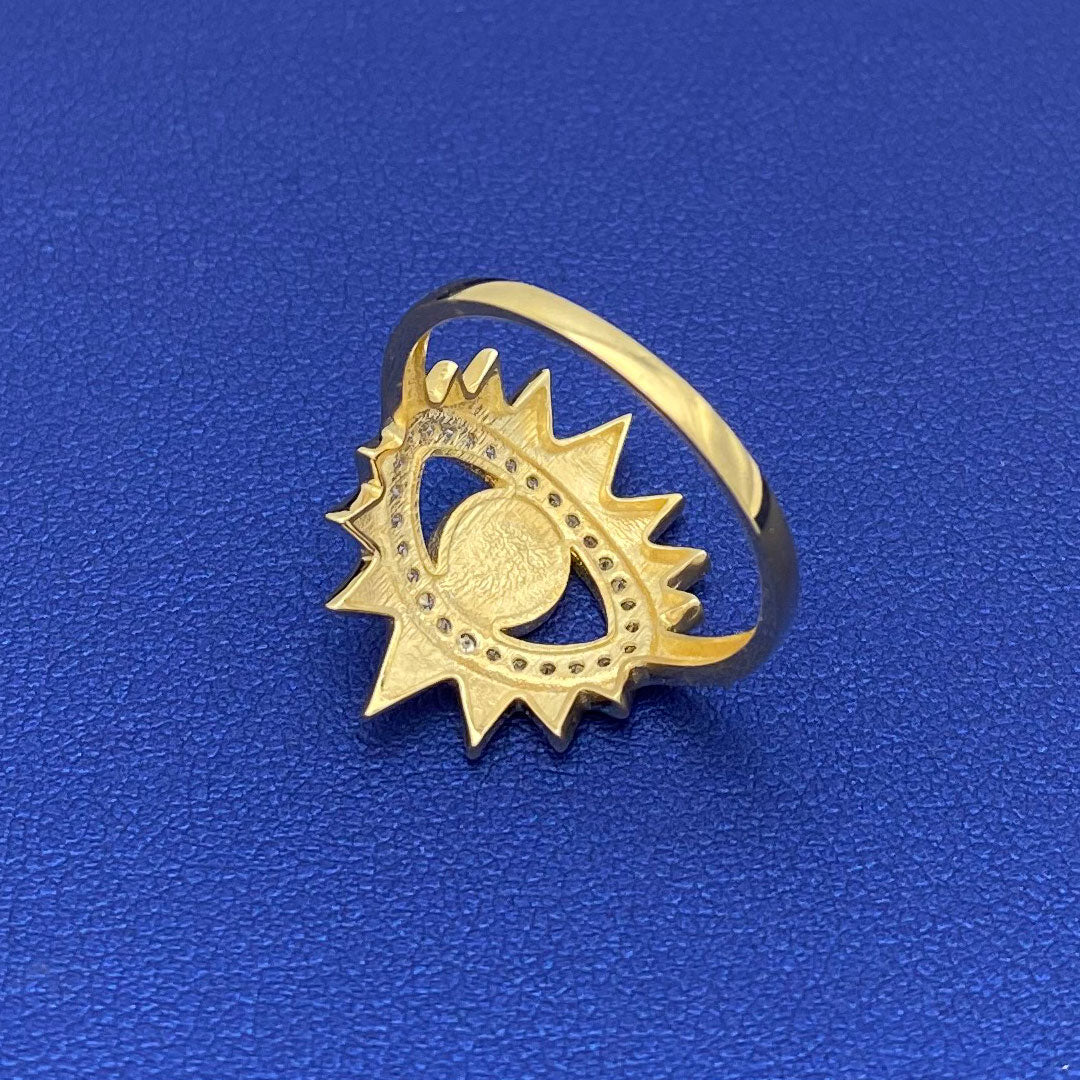 14k CZ & Enamel Evil Eye Spike Ring