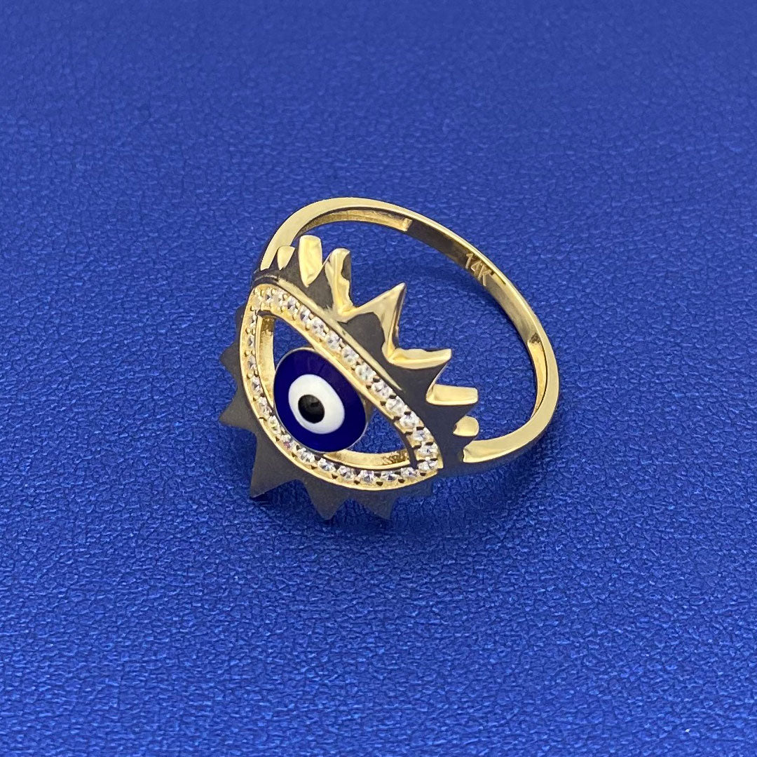 14k CZ & Enamel Evil Eye Spike Ring