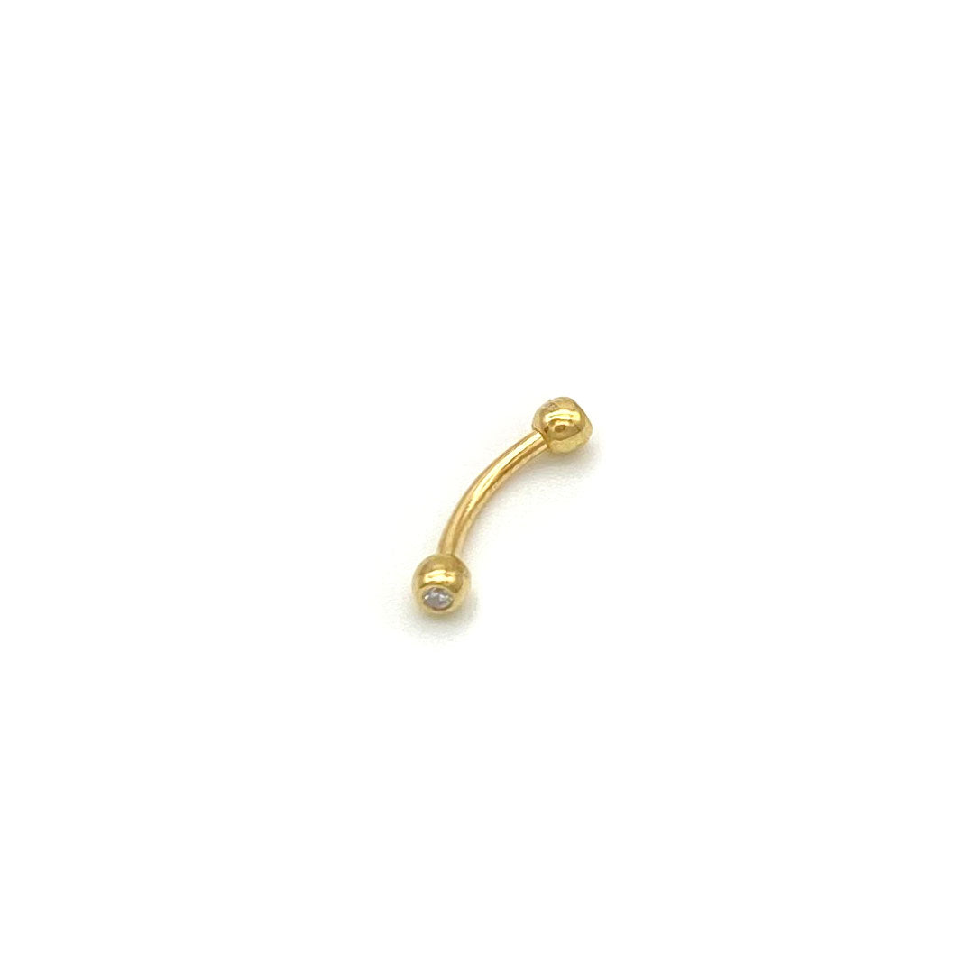 14k Gold CZ Ball Curved Barbell 16G 10MM