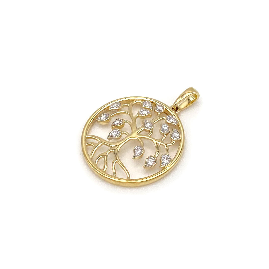 Diamond Round Family Tree Pendant 10k Yellow Gold 0.12ct