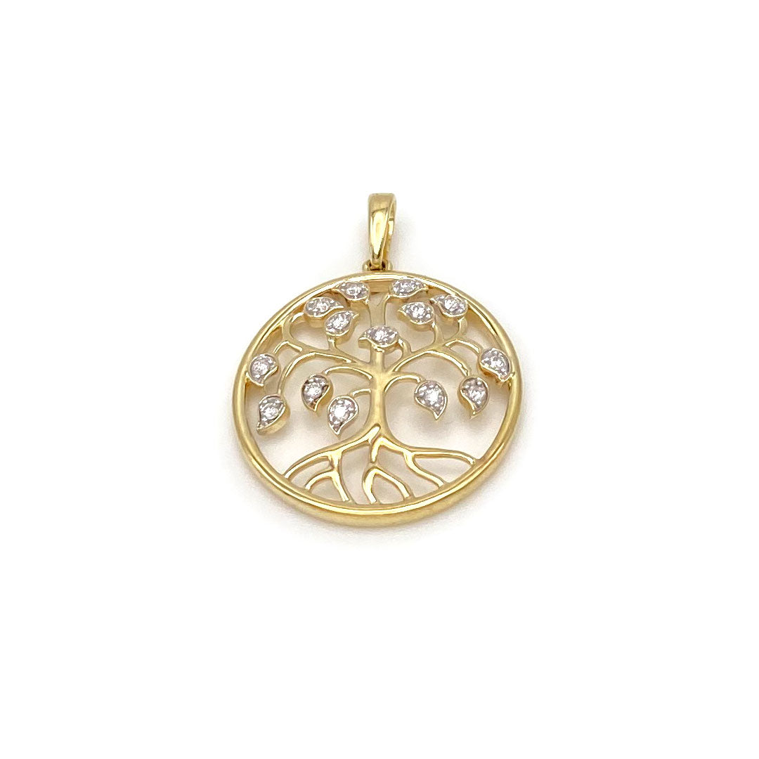 Diamond Round Family Tree Pendant 10k Yellow Gold 0.12ct