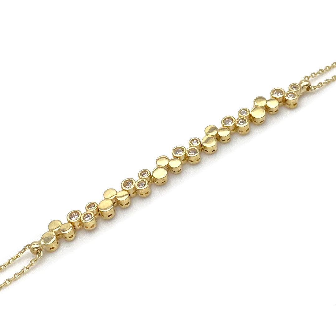 10k Yellow Gold CZ Circle Design Link Bracelet Close