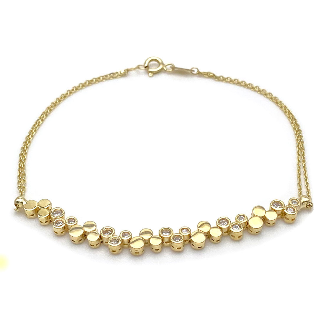 10k Yellow Gold CZ Circle Design Link Bracelet