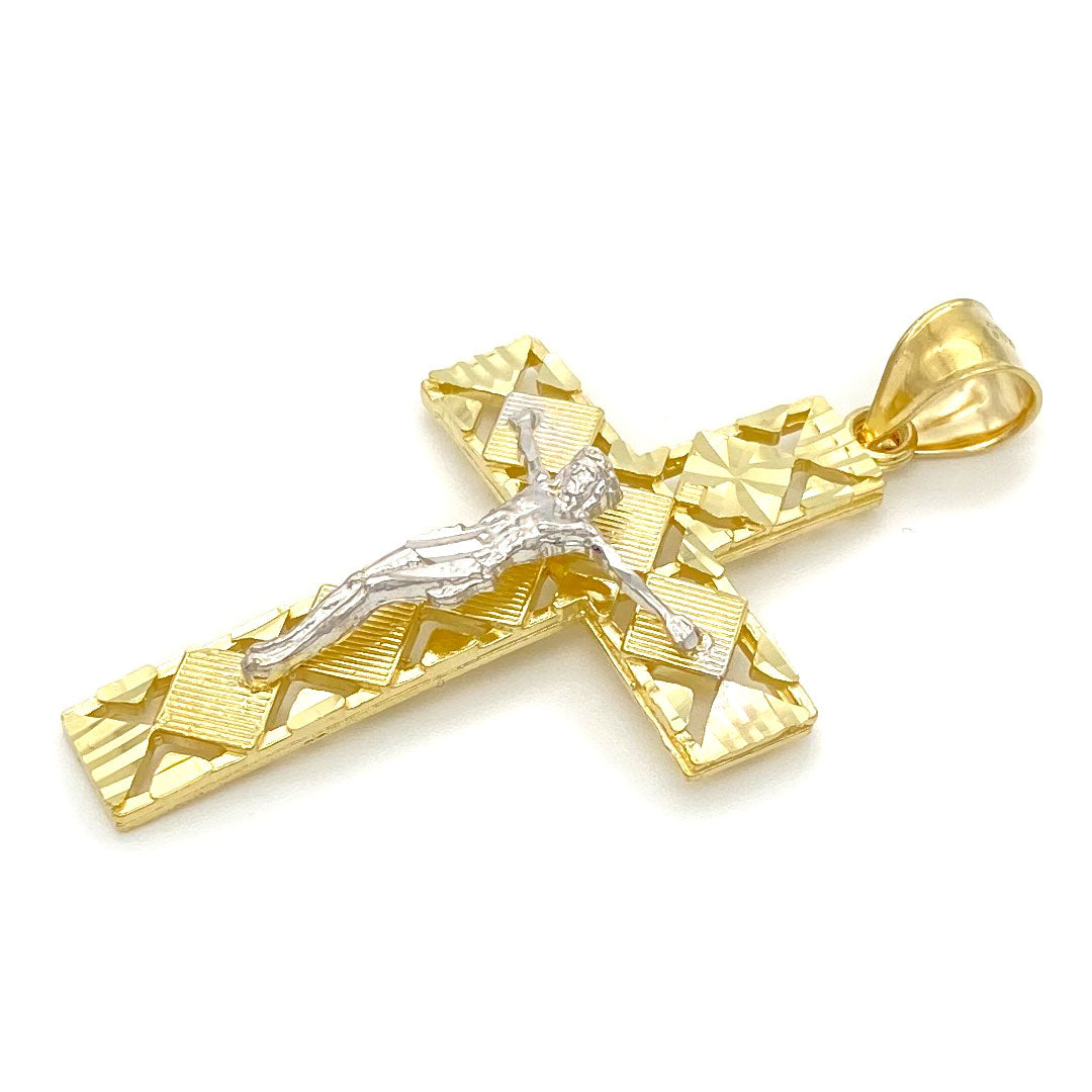 10k Fancy Diamond Cut Crucifix Cross Pendant