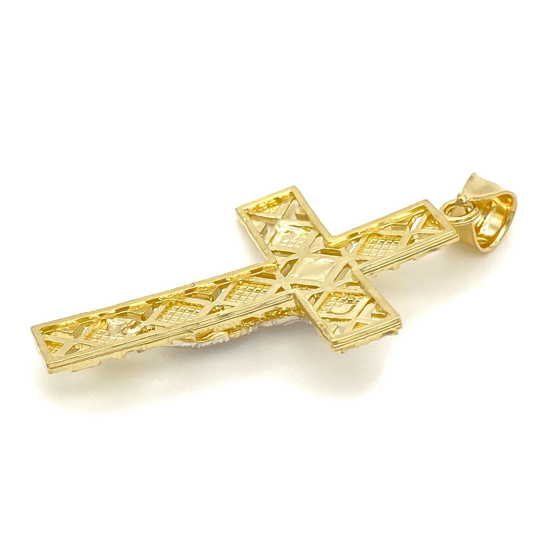 10k Fancy Diamond Cut Crucifix Cross Pendant