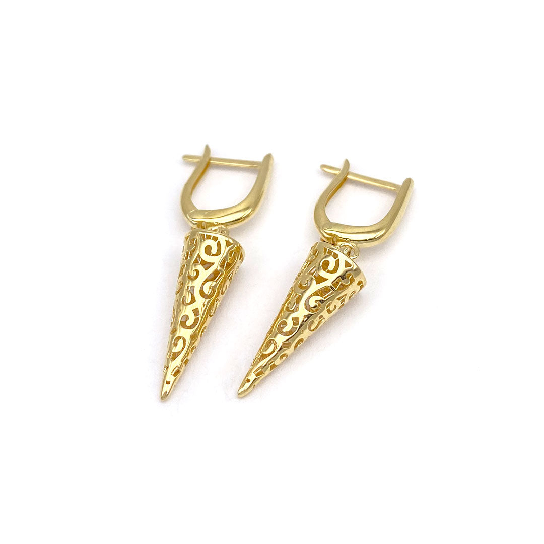 14k Filigree Spike Drop Earrings