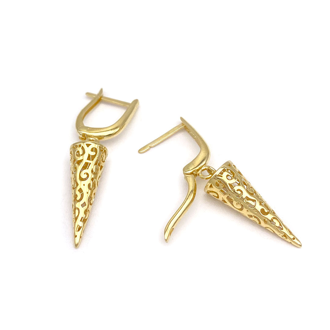 14k Filigree Spike Drop Earrings