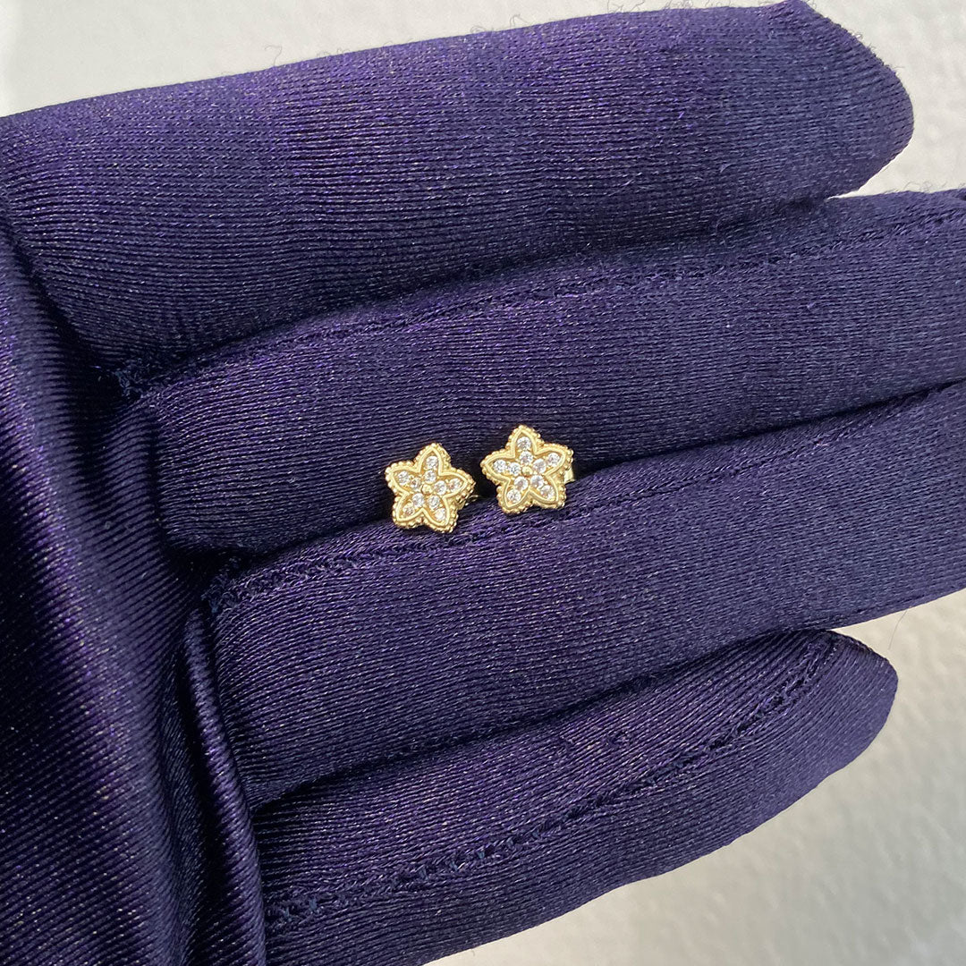 10k CZ Flower with Five Petals Stud Earrings