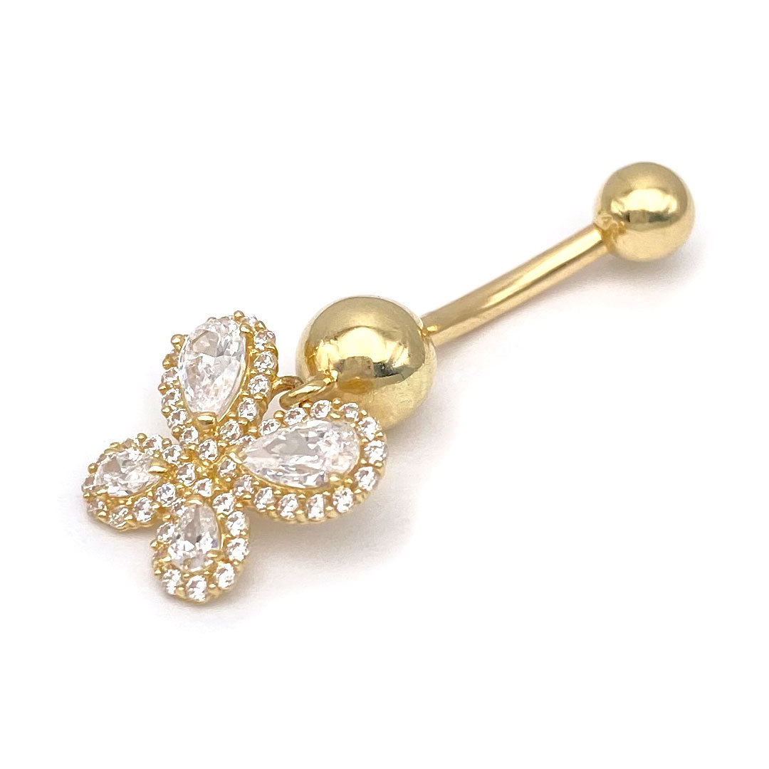 14k CZ Butterfly Hanging Belly Ring