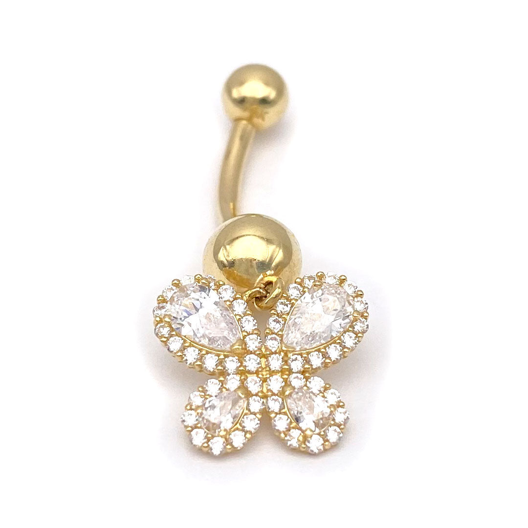 14k CZ Butterfly Hanging Belly Ring