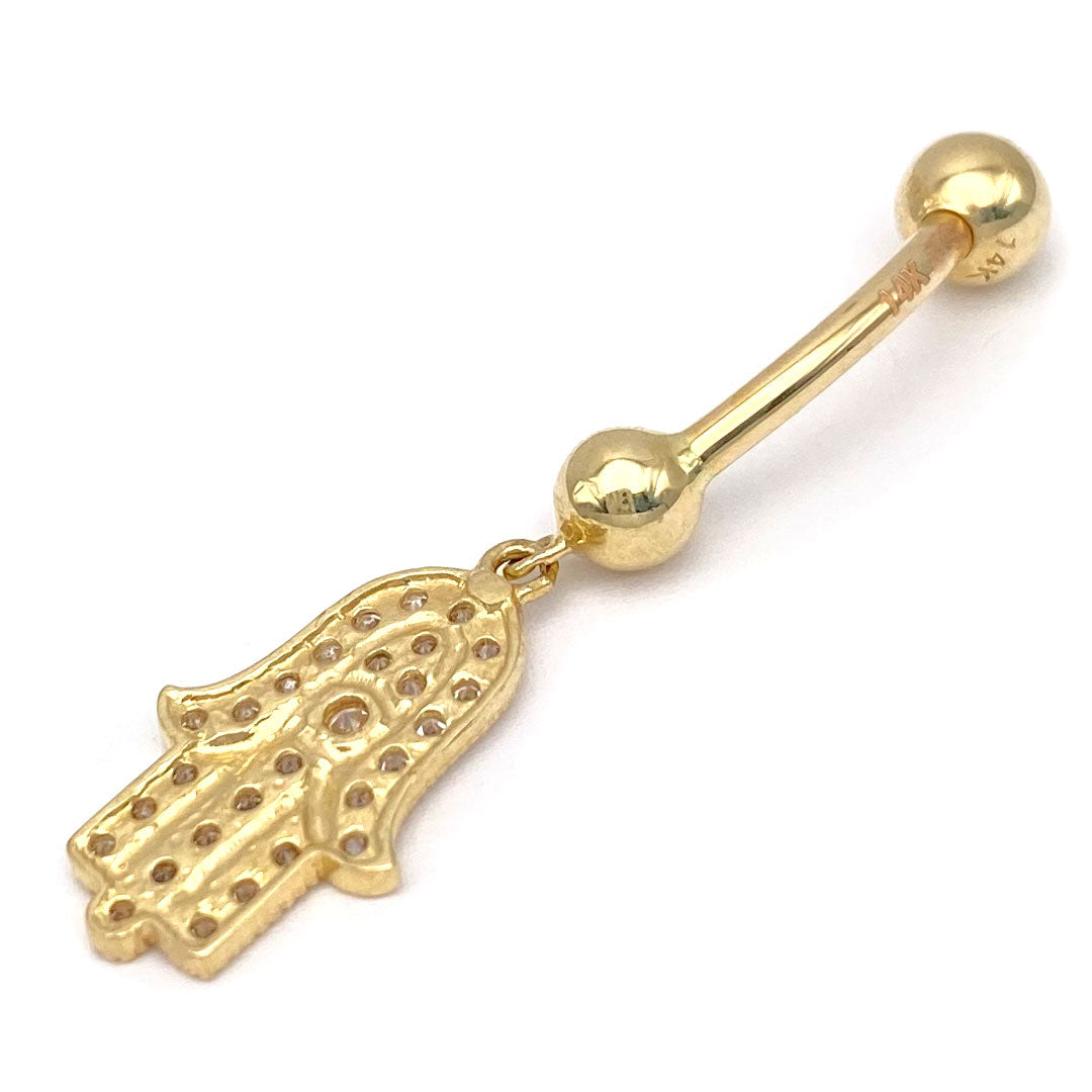 14k CZ Hamsa Hand Hanging Belly Ring