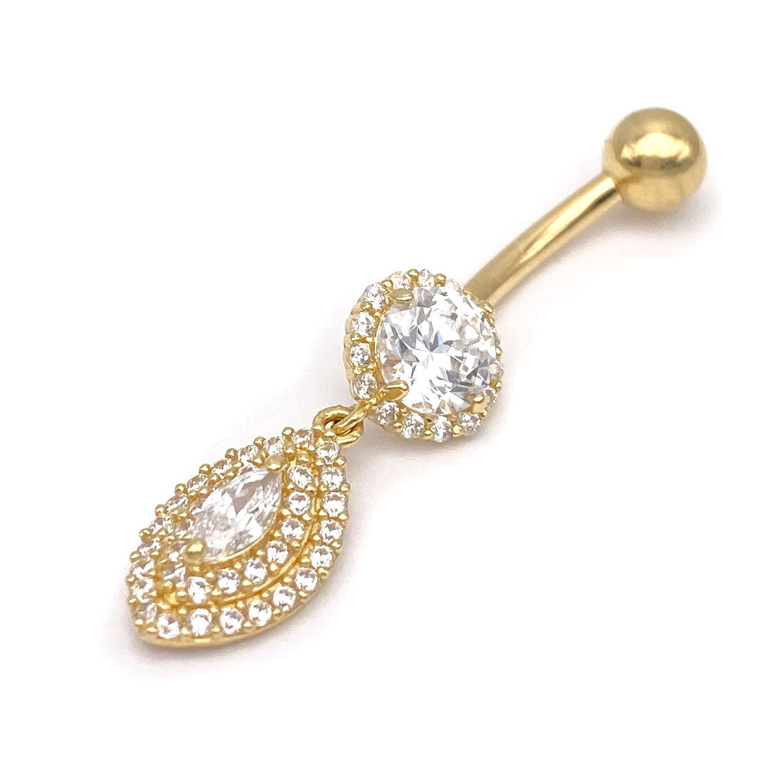 14k CZ Round & Marquise Shape Hanging Belly Ring