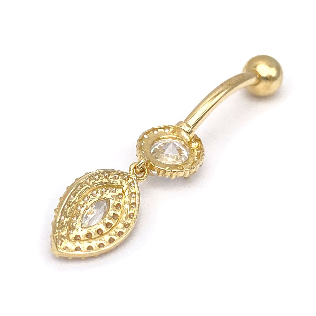 14k CZ Round & Marquise Shape Hanging Belly Ring