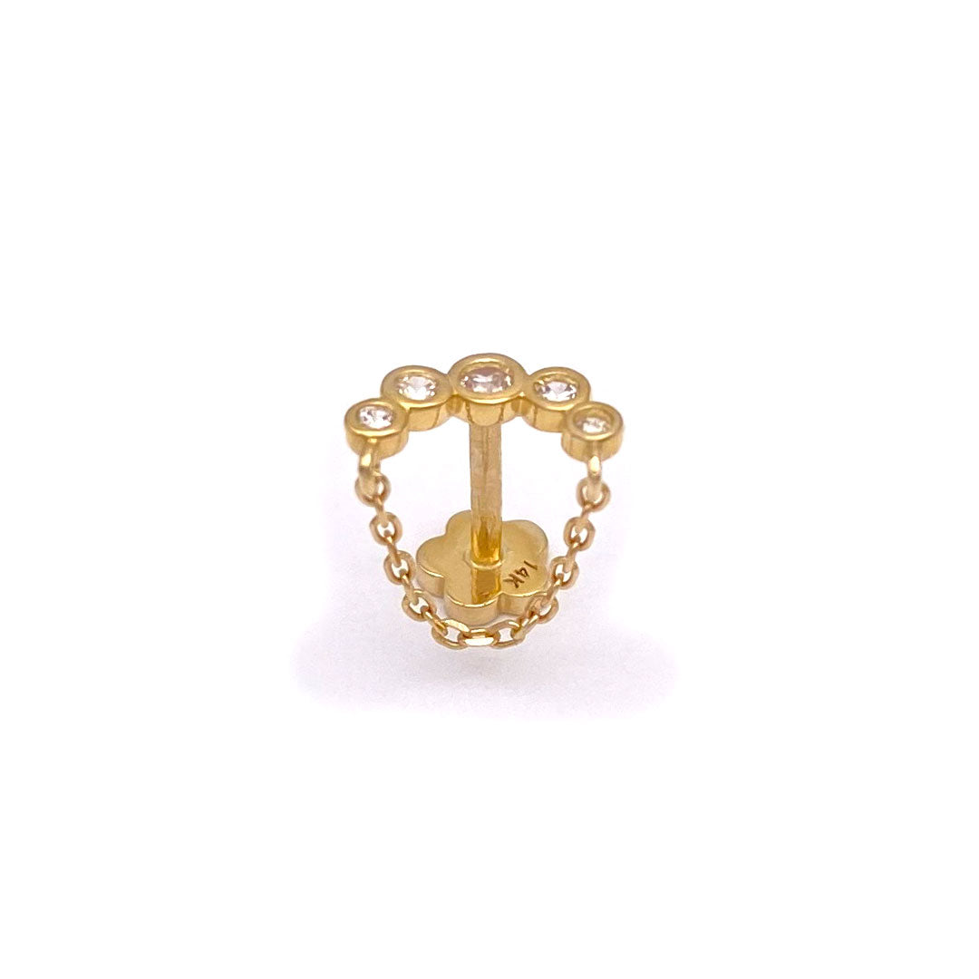 14k CZ Hanging Chain Internal Threaded Stud