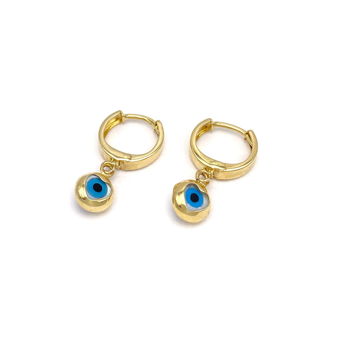 14k Evil Eye Huggie Hoop Drop Earrings