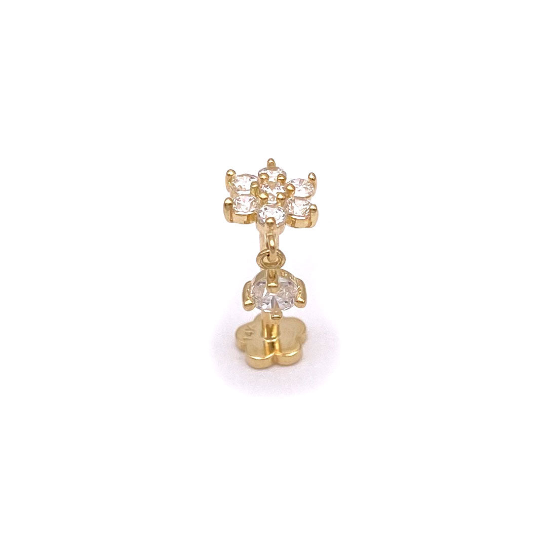 14k CZ Flower Cluster & Hanging Stone Internal Threaded Stud