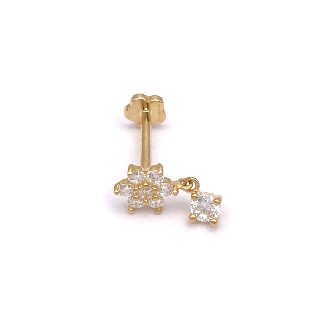 14k CZ Flower Cluster & Hanging Stone Internal Threaded Stud