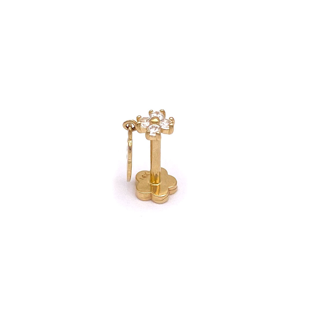 14k CZ Flower & Hanging Leaf Internal Threaded Stud