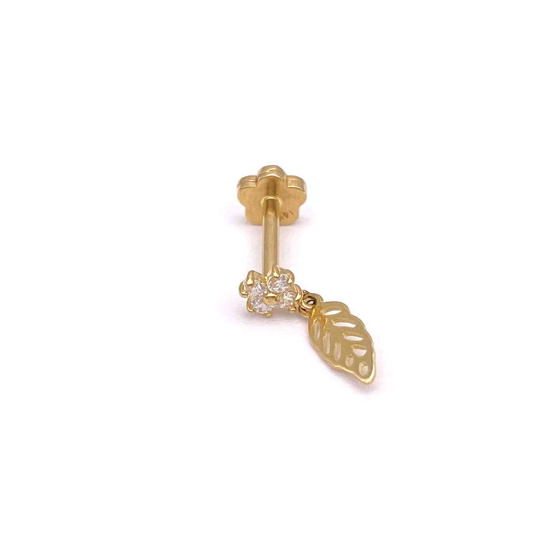 14k CZ Flower & Hanging Leaf Internal Threaded Stud